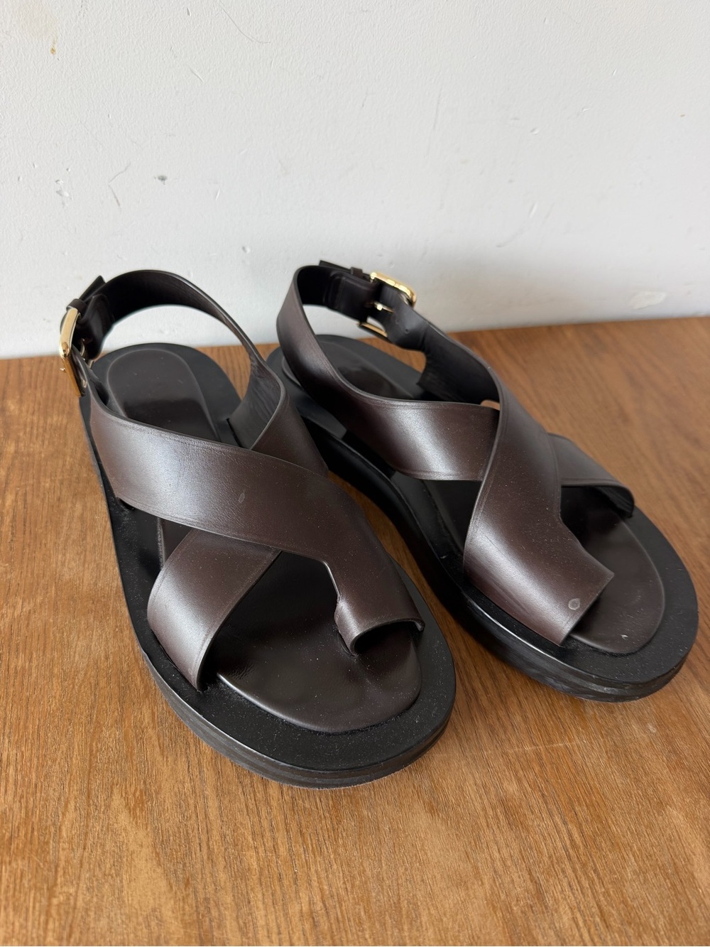 CO Collection Designer Brown Leather Crisscross Sandals